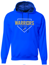 Load image into Gallery viewer, YOUTH- A4 Drifit Hooded or Crewneck Sweatshirts - Warriors Softball plate design