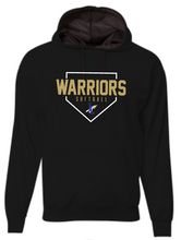 Load image into Gallery viewer, YOUTH- A4 Drifit Hooded or Crewneck Sweatshirts - Warriors Softball plate design