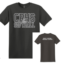 Load image into Gallery viewer, Adult & Youth CRHS Playoff tee- CRHS snake SOFTBALL greyscale SS TEE
