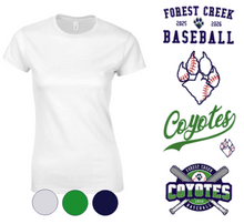 Load image into Gallery viewer, WOMENS FIT- Forest Creek Baseball - *COTTON* Short sleeves ** CHOICE OF DESIGN**