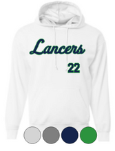 Load image into Gallery viewer, Adult & Youth-LANCERS Script, CUSTOM #- Cotton or Drifit Hooded Sweatshirt
