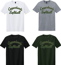 Load image into Gallery viewer, Copperheads Softball Script Arch Tee **on optional brands**
