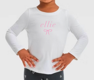 Printed custom name with bow long sleeve girls tee