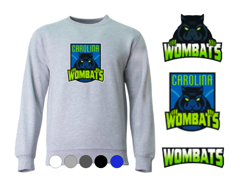 ADULT A4 *Cotton* Crewneck Sweatshirt- Carolina Wombats