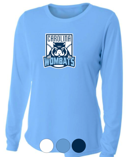 WOMENS A4 Drifit Long Sleeve Tee- Wombats Carolina Blue