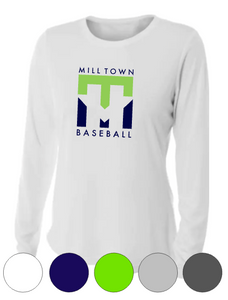 Womens Fit- Mill Town Baseball Design- Long Sleeve Tee