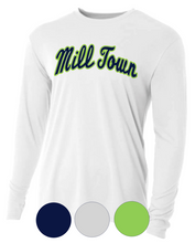 Load image into Gallery viewer, YOUTH- Mill Town Arched Script- Long Sleeve Tee
