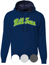 Load image into Gallery viewer, ADULT/YOUTH - Mill Town Arched Script- Hooded Sweatshirt
