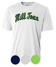 Load image into Gallery viewer, ADULT- Mill Town Arched Script- Short Sleeve Drifit OR Cotton Tee
