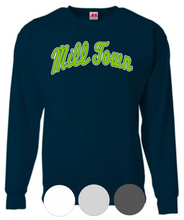 Load image into Gallery viewer, ADULT/YOUTH- Mill Town Arched Script- Crewneck Sweatshirt
