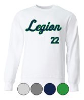 Load image into Gallery viewer, Adult &amp; Youth- Legion Script, CUSTOM # - Cotton or Drifit Crewneck Sweatshirt
