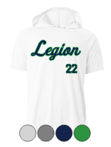Load image into Gallery viewer, Adult &amp; Youth- Legion Script, CUSTOM #- Drifit Hooded TEE **Short OR Long Sleeves**
