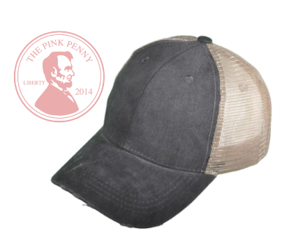 Custom Embroidered Gray with khaki mesh back Hat