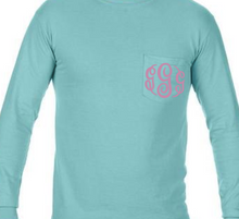 Load image into Gallery viewer, &quot;Chalky Mint&quot; - Long Sleeve Comfort Color with Pocket &amp; Monogram
