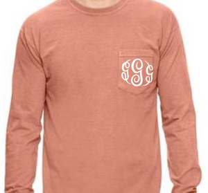 "Terracotta" - Long Sleeve Comfort Color with Pocket & Monogram