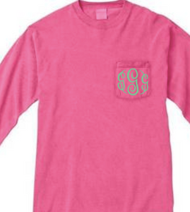 "Crunchberry" - Long Sleeve Comfort Color with Pocket & Monogram