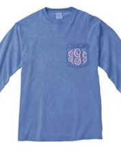 Load image into Gallery viewer, &quot;Flo Blue&quot; - Long Sleeve Comfort Color with Pocket &amp; Monogram
