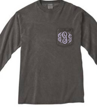 Load image into Gallery viewer, &quot;Pepper&quot; - Long Sleeve Comfort Color with Pocket &amp; Monogram
