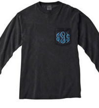 Load image into Gallery viewer, &quot;Black&quot; - Long Sleeve Comfort Color with Pocket &amp; Monogram
