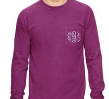 Load image into Gallery viewer, &quot;Boysenberry&quot; - Long Sleeve Comfort Color with Pocket &amp; Monogram
